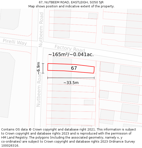 67, NUTBEEM ROAD, EASTLEIGH, SO50 5JR: Plot and title map
