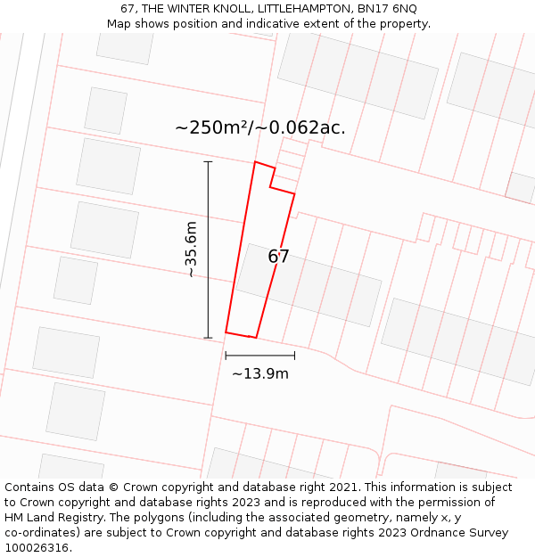67, THE WINTER KNOLL, LITTLEHAMPTON, BN17 6NQ: Plot and title map