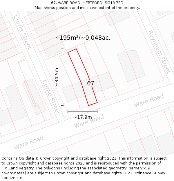 67, WARE ROAD, HERTFORD, SG13 7ED: Plot and title map