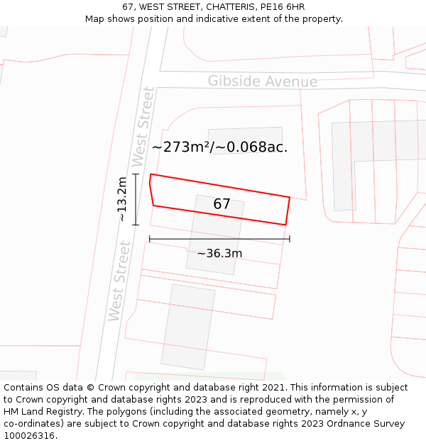 67, WEST STREET, CHATTERIS, PE16 6HR: Plot and title map