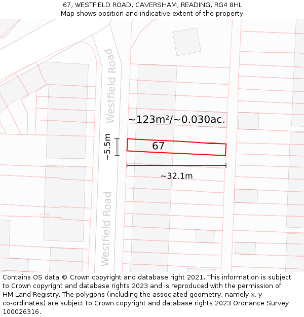 67, WESTFIELD ROAD, CAVERSHAM, READING, RG4 8HL: Plot and title map