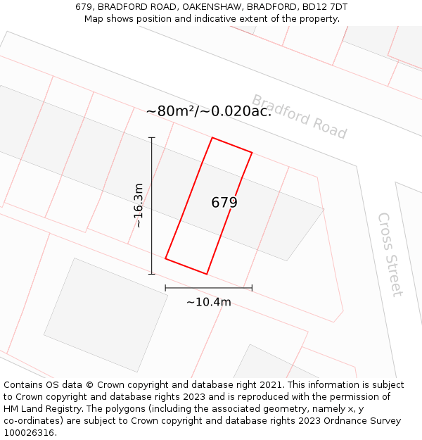 679, BRADFORD ROAD, OAKENSHAW, BRADFORD, BD12 7DT: Plot and title map