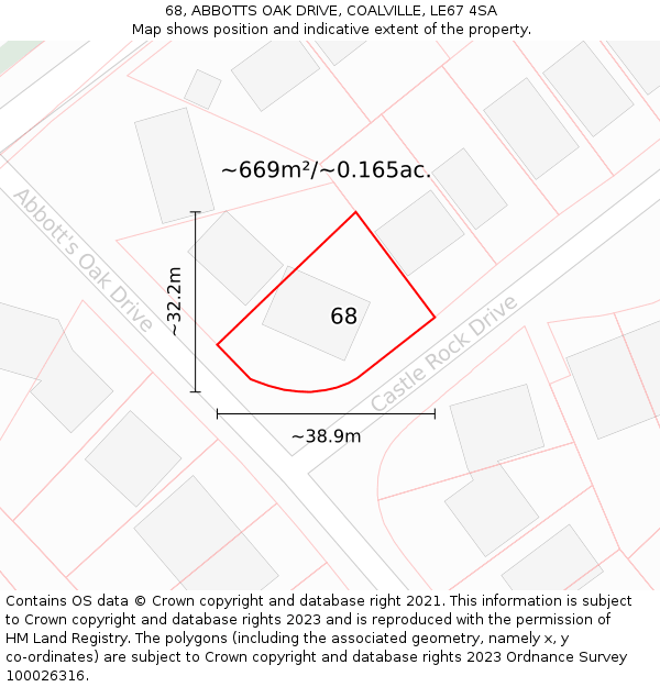68, ABBOTTS OAK DRIVE, COALVILLE, LE67 4SA: Plot and title map