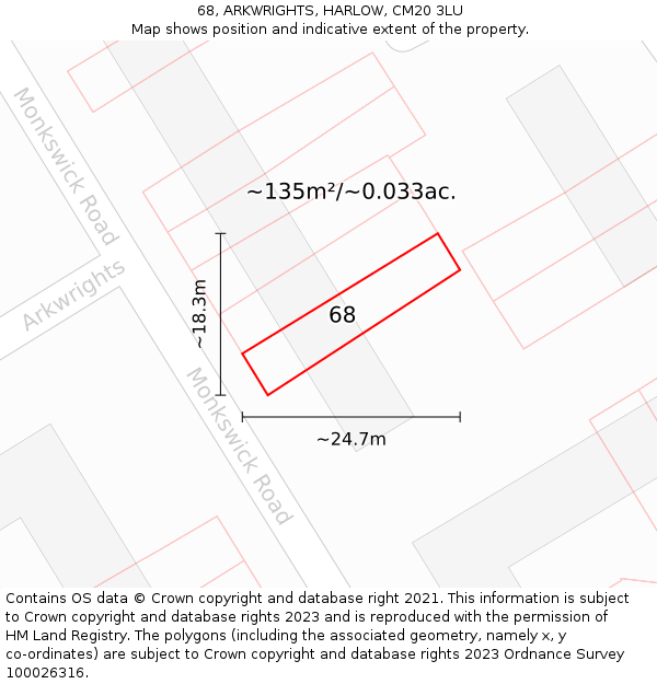 68, ARKWRIGHTS, HARLOW, CM20 3LU: Plot and title map