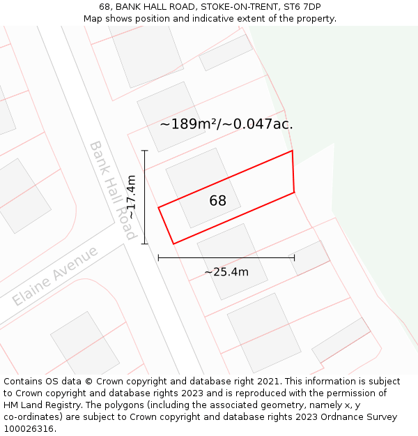 68, BANK HALL ROAD, STOKE-ON-TRENT, ST6 7DP: Plot and title map