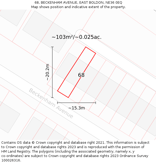 68, BECKENHAM AVENUE, EAST BOLDON, NE36 0EQ: Plot and title map