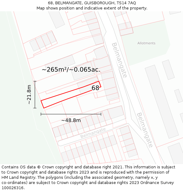 68, BELMANGATE, GUISBOROUGH, TS14 7AQ: Plot and title map