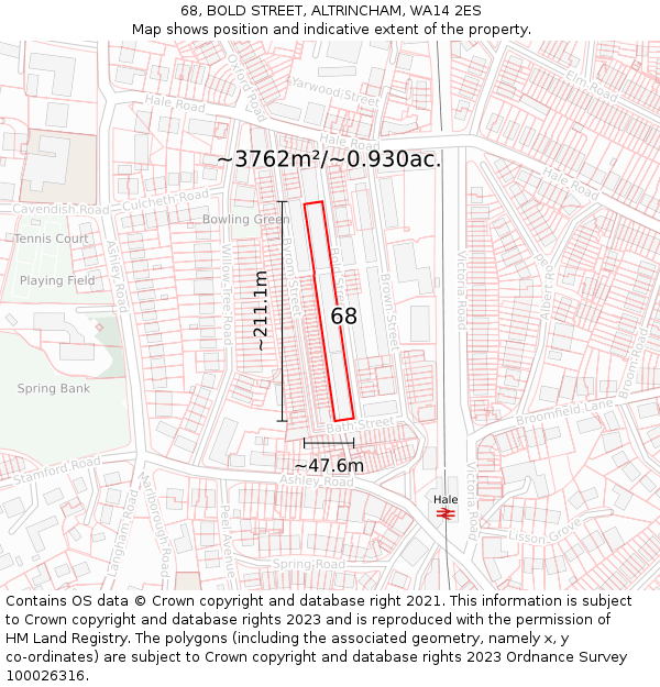 68, BOLD STREET, ALTRINCHAM, WA14 2ES: Plot and title map