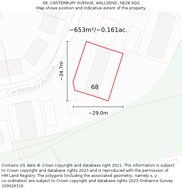 68, CANTERBURY AVENUE, WALLSEND, NE28 9QG: Plot and title map