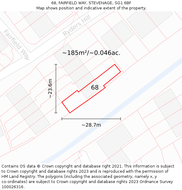 68, FAIRFIELD WAY, STEVENAGE, SG1 6BF: Plot and title map