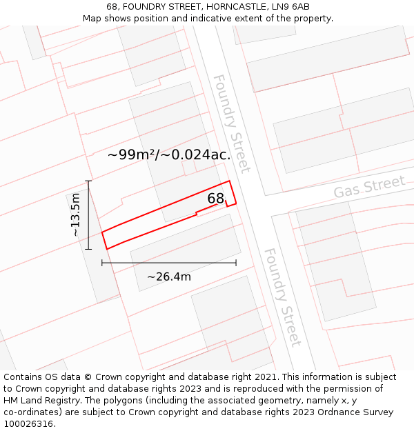68, FOUNDRY STREET, HORNCASTLE, LN9 6AB: Plot and title map