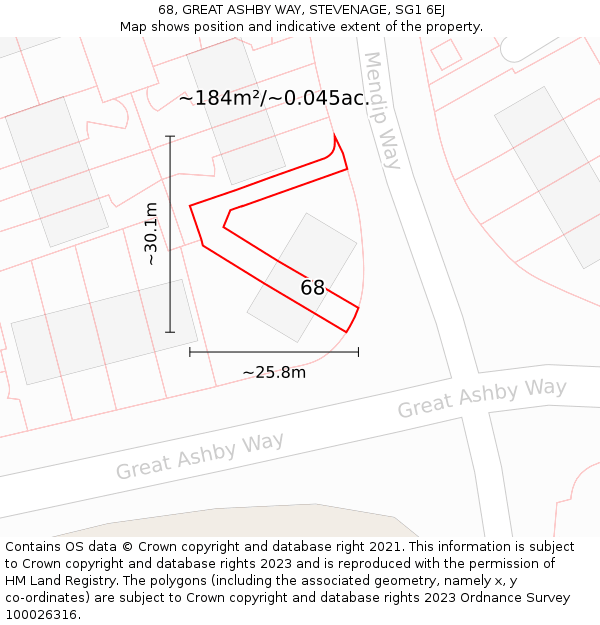 68, GREAT ASHBY WAY, STEVENAGE, SG1 6EJ: Plot and title map