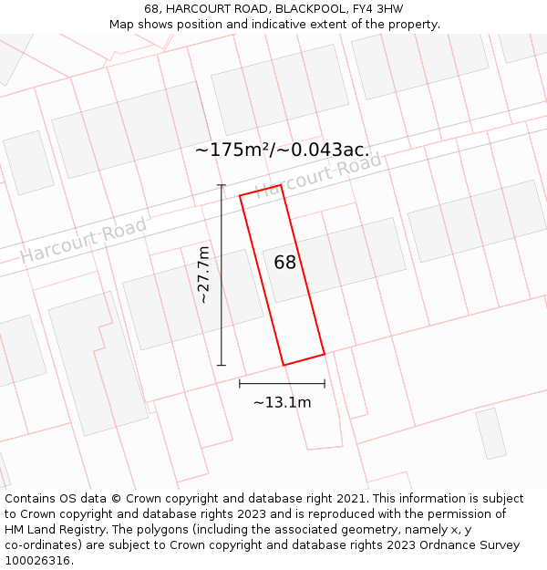 68, HARCOURT ROAD, BLACKPOOL, FY4 3HW: Plot and title map
