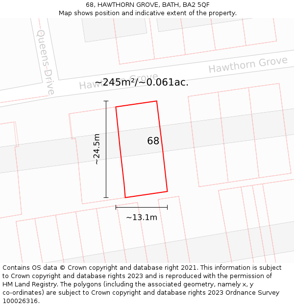 68, HAWTHORN GROVE, BATH, BA2 5QF: Plot and title map