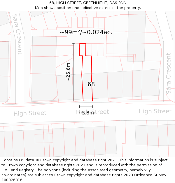 68, HIGH STREET, GREENHITHE, DA9 9NN: Plot and title map