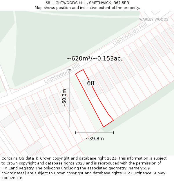 68, LIGHTWOODS HILL, SMETHWICK, B67 5EB: Plot and title map