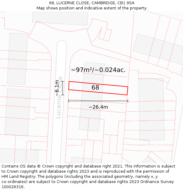 68, LUCERNE CLOSE, CAMBRIDGE, CB1 9SA: Plot and title map