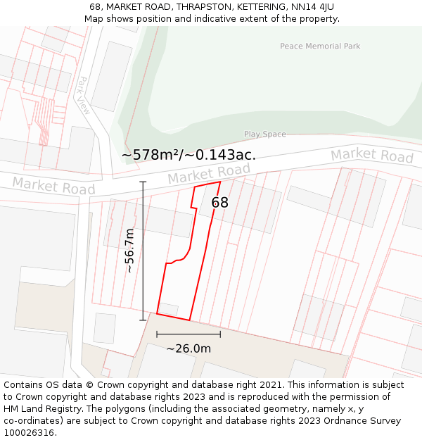 68, MARKET ROAD, THRAPSTON, KETTERING, NN14 4JU: Plot and title map