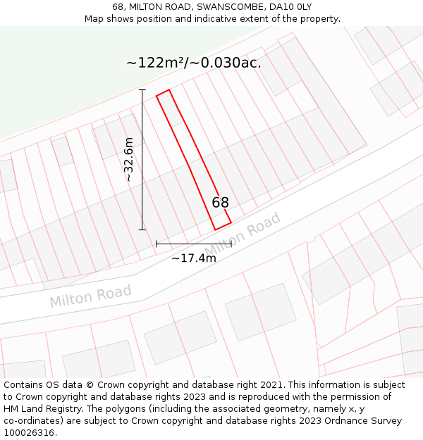 68, MILTON ROAD, SWANSCOMBE, DA10 0LY: Plot and title map