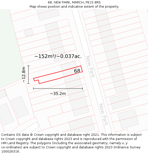 68, NEW PARK, MARCH, PE15 8RS: Plot and title map