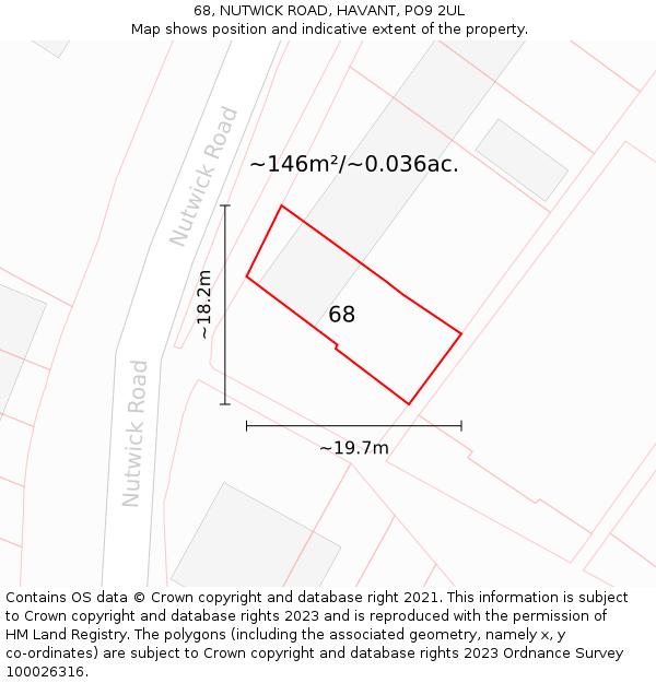 68, NUTWICK ROAD, HAVANT, PO9 2UL: Plot and title map