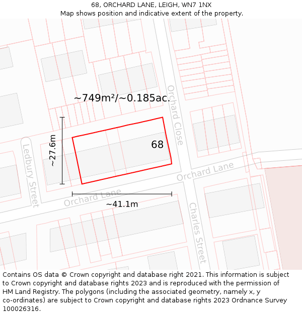 68, ORCHARD LANE, LEIGH, WN7 1NX: Plot and title map