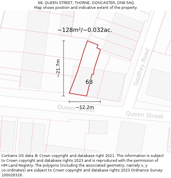 68, QUEEN STREET, THORNE, DONCASTER, DN8 5AQ: Plot and title map