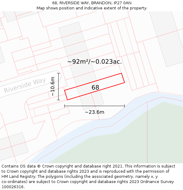 68, RIVERSIDE WAY, BRANDON, IP27 0AN: Plot and title map