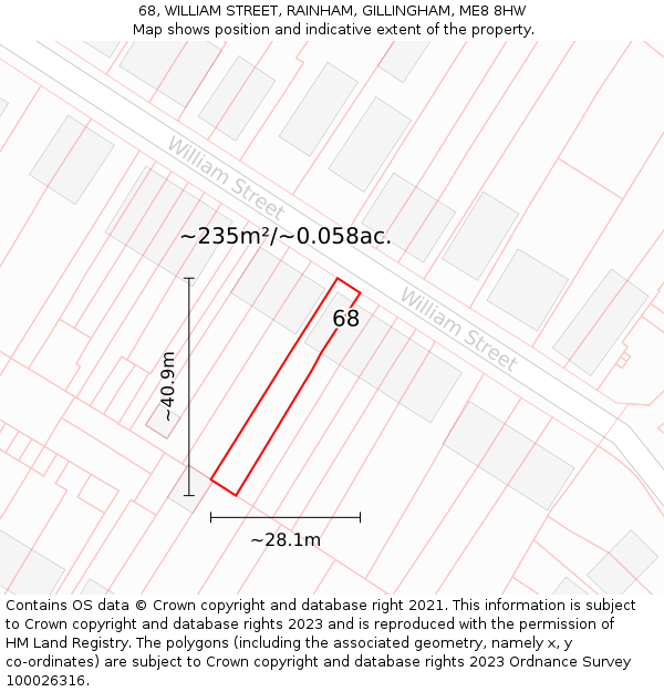 68, WILLIAM STREET, RAINHAM, GILLINGHAM, ME8 8HW: Plot and title map