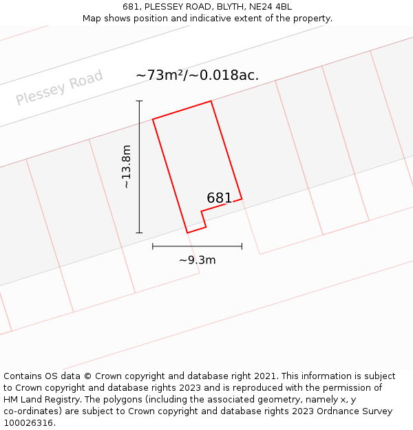 681, PLESSEY ROAD, BLYTH, NE24 4BL: Plot and title map