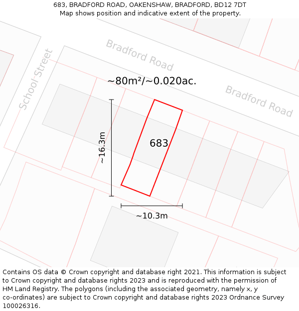 683, BRADFORD ROAD, OAKENSHAW, BRADFORD, BD12 7DT: Plot and title map