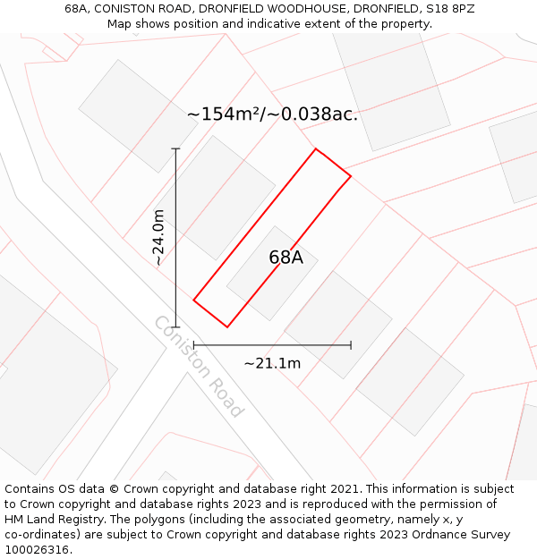 68A, CONISTON ROAD, DRONFIELD WOODHOUSE, DRONFIELD, S18 8PZ: Plot and title map