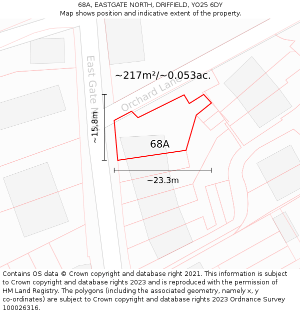 68A, EASTGATE NORTH, DRIFFIELD, YO25 6DY: Plot and title map