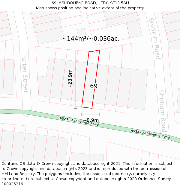 69, ASHBOURNE ROAD, LEEK, ST13 5AU: Plot and title map