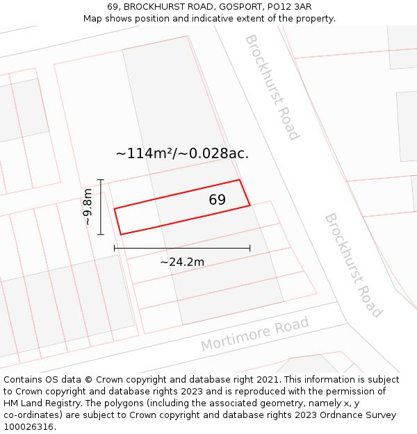 69, BROCKHURST ROAD, GOSPORT, PO12 3AR: Plot and title map