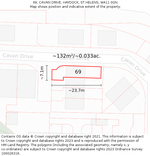 69, CAVAN DRIVE, HAYDOCK, ST HELENS, WA11 0GN: Plot and title map