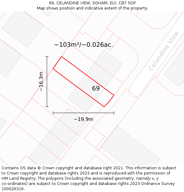 69, CELANDINE VIEW, SOHAM, ELY, CB7 5DP: Plot and title map