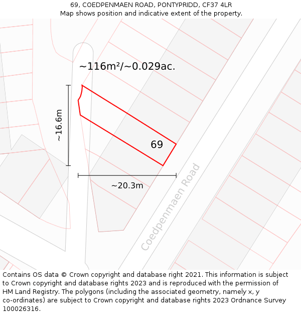 69, COEDPENMAEN ROAD, PONTYPRIDD, CF37 4LR: Plot and title map