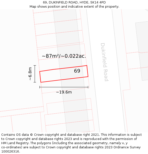 69, DUKINFIELD ROAD, HYDE, SK14 4PD: Plot and title map
