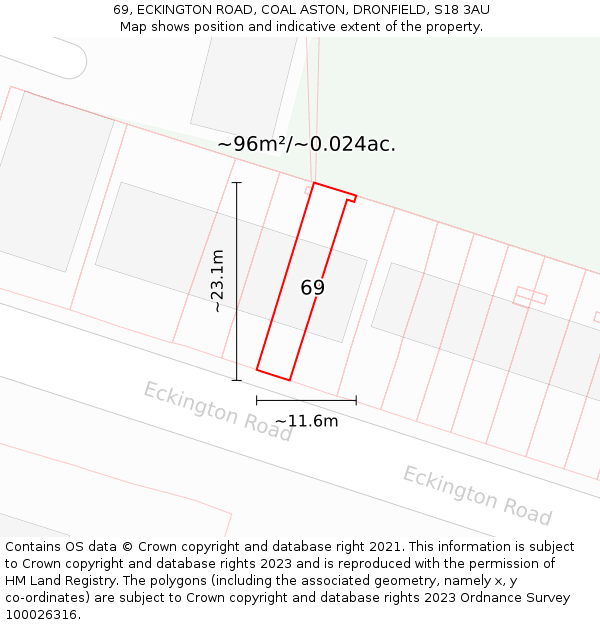 69, ECKINGTON ROAD, COAL ASTON, DRONFIELD, S18 3AU: Plot and title map