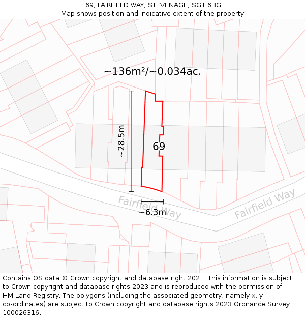 69, FAIRFIELD WAY, STEVENAGE, SG1 6BG: Plot and title map