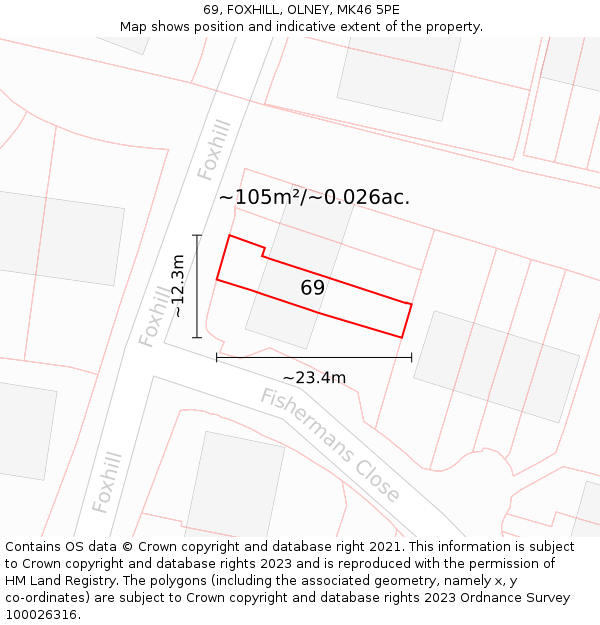69, FOXHILL, OLNEY, MK46 5PE: Plot and title map