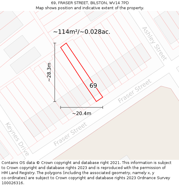 69, FRASER STREET, BILSTON, WV14 7PD: Plot and title map