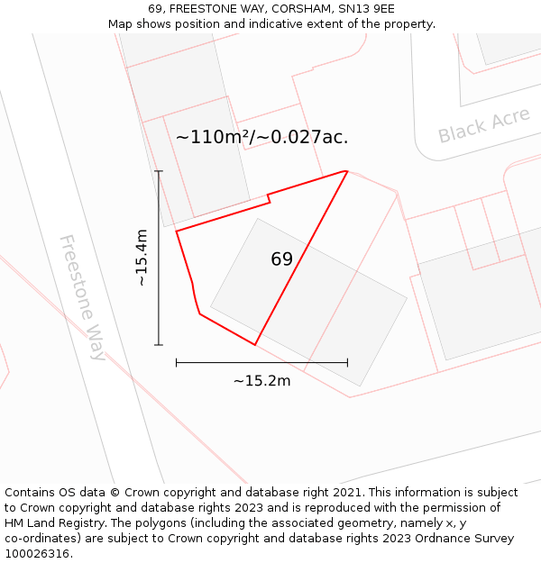 69, FREESTONE WAY, CORSHAM, SN13 9EE: Plot and title map