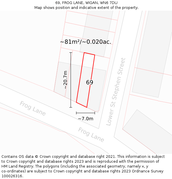 69, FROG LANE, WIGAN, WN6 7DU: Plot and title map