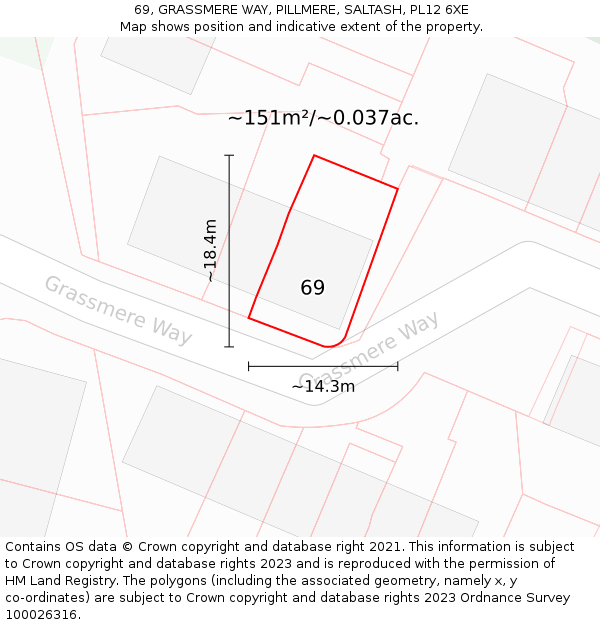 69, GRASSMERE WAY, PILLMERE, SALTASH, PL12 6XE: Plot and title map