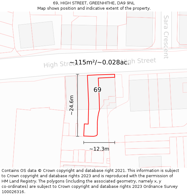 69, HIGH STREET, GREENHITHE, DA9 9NL: Plot and title map