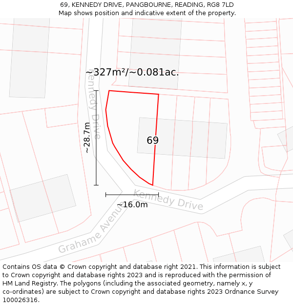 69, KENNEDY DRIVE, PANGBOURNE, READING, RG8 7LD: Plot and title map