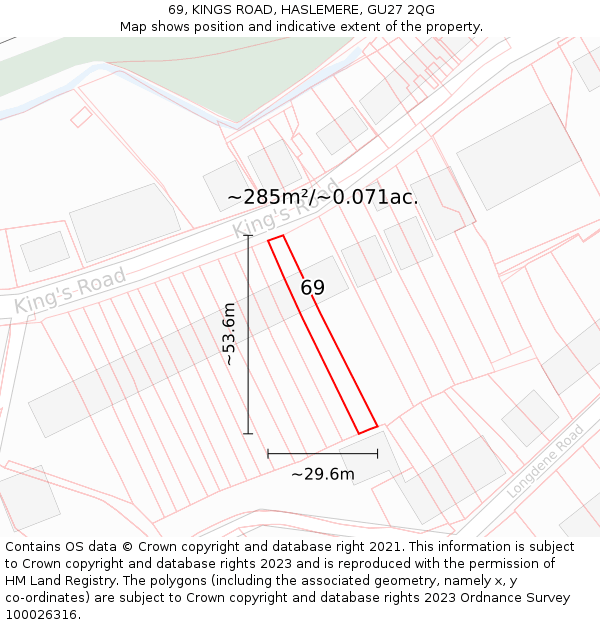 69, KINGS ROAD, HASLEMERE, GU27 2QG: Plot and title map