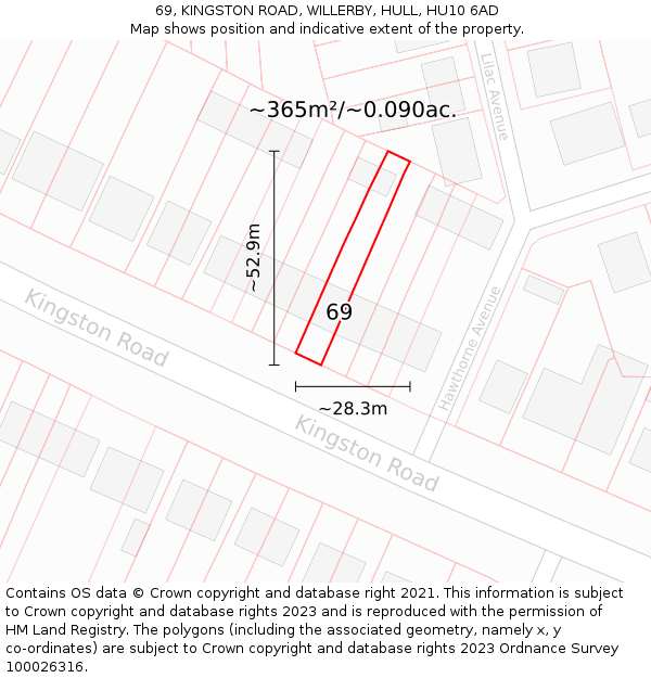 69, KINGSTON ROAD, WILLERBY, HULL, HU10 6AD: Plot and title map